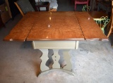 Vintage 1937 Kitchen Table w/ Retractable Leaves, One Drawer, “Porceliron Stainless” Trademark Top