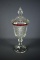 Large Diamond Point Cranberry Flashed 15” Lidded Compote, Round Base