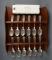 Complete Franklin Mint American Colonies Pewter Spoon Collection and Wooden Display Rack