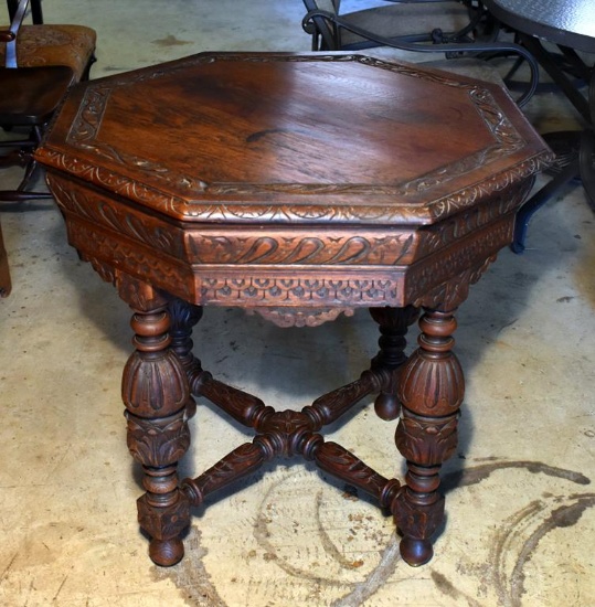 Antique 19th C. Renaissance Revival Octagonal Oak Table