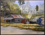 Judy Dunlap Stogner (So. Car., -2013), Waterwheel & Old Mill, Acrylic on Canvas, Signed Lower Right