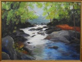 Judy Dunlap Stogner (South Carolina, -2013), Mountain Stream, Acrylic on Canvas, Unsigned