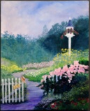 Judy Dunlap Stogner (South Carolina, -2013), “In The Garden”, Acrylic on Canvas, Unsigned