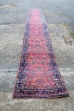 Vintage Red & Blue 3 x 20.5' Hand Knotted Wool Persian Runner