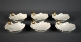 Set of 6 Fine Porcelain Oyster Dishes with Gilt Handles