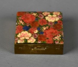 Small Vintage Brass Compact with Enamel Floral Design Top