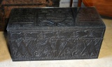 Vintage Black Handcrafted Haitian Trunk with Glass Cover