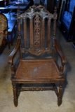 Antique 19th C. Carved Renaissance Revival Chair, Caned Seat