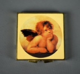 Vintage Medicine Compact or Pillbox, Cherub Design