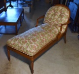 Vintage Walnut Chaise Lounge, Caned Seat & Back, Down Filled Floral Cushions