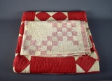Lot of Two Antique Hand Stitched Red & White Quilts