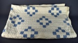 Antique Hand Stitched Blue & White Diamonds & Squares Quilt