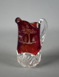 Antique Etched Ruby Flash Crystal Cream Pitcher