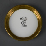 1960 Monogrammed Porcelain and Gilt Brass Wine Bottle Coaster