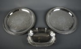 Lot of Three Vintage Silver Plate Award Presentation Trays