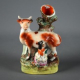 Old Staffordshire Milk Maid and Cow Figurine