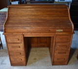 Antique Smaller Size Oak Roll-Top Desk by Fielder-Allen, Atlanta, GA