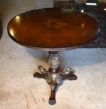 Exceptional Contemporary Mahogany Pedestal Side Table, Paw Feet, Gilt Acanthus at Base