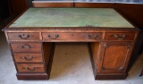 Antique Ca. 19th C. Partners Desk with Green Top Blotter, Caster Feet