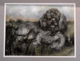 Painting of a Silver Poodle, Watercolor on Paper, Signed Lower Right “Eve”, Framed