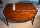 Vintage Baker Furn. Mahogany Hepplewhite Style Drop Leaf Dining Table with Inlaid Top, Caster Feet