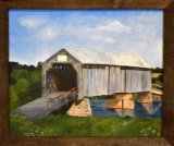Judy Dunlap Stogner (So. Car. -2013), Prather's Covered Bridge, Acrylic on Canvas, Sign. Lower Right