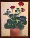 Judy Dunlap Stogner (South Carolina, -2013), Potted Geranium, Acrylic on Canvas, Signed Lower Right
