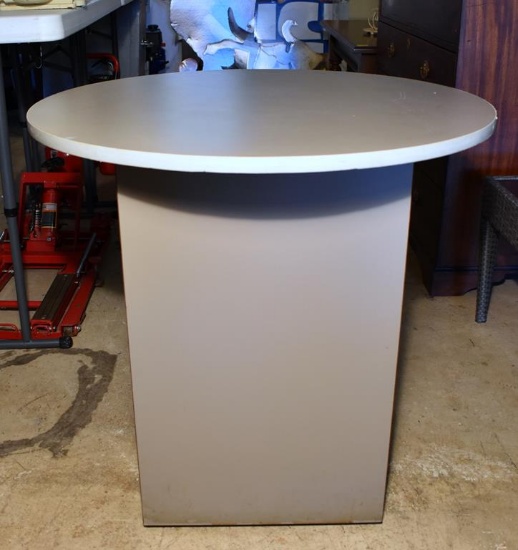 Grey Laminate Pedestal Table, Round Top