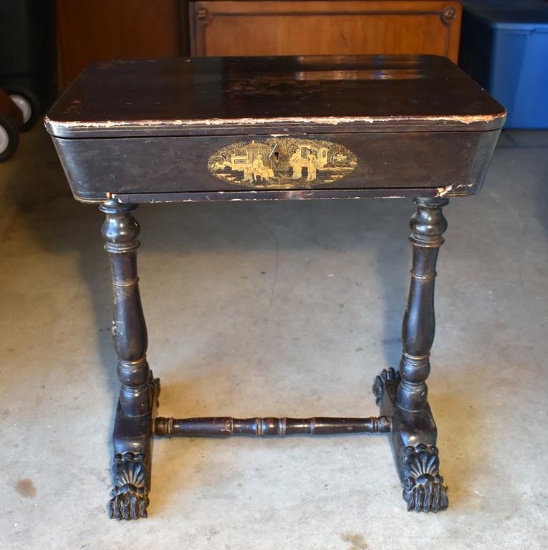 Antique Chinoiserie Stenciled Ladies Writing Desk with Internal Storage Compartments, Paw Feet