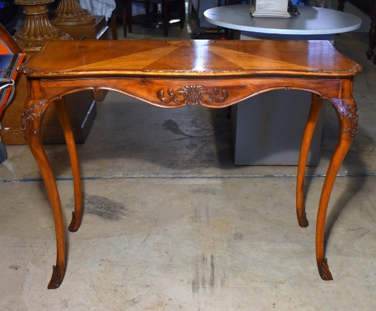 Fine Inlaid Theodore Alexander Console Table, Bookmatched Sunburst Top