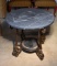 Black Slate Top Round Table with Slate Shelf at Bottom, Metal Frame with Antiqued Gilt Finish