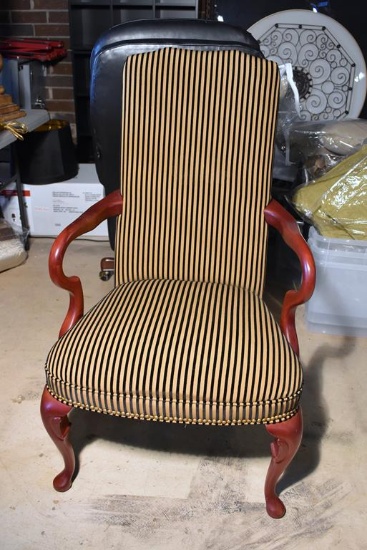 Attractive Upholstered Armchair, Gold & Black Upholstery