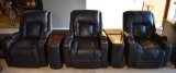 Set of 3 Okin Black Bonded Leather Power Recliner Theater Seats with 2 Middle Consoles
