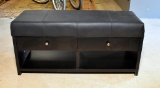 Black Bonded Leather Top Bench with Storage / 2 Drawers Underneath