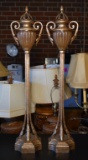 Pair of Fine Torchiere Lamps with Antiqued Gilt Finish