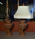 Pair of Urn Form Table Lamps, Only One Shade