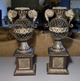 Pair of Tall Metal Decorative Urns
