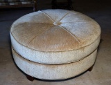 Large Sage Plush Upholstered Round Ottoman