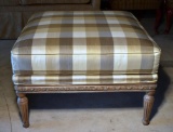 Large Contemporary Plaid Upholstered Ottoman with Reeded Legs