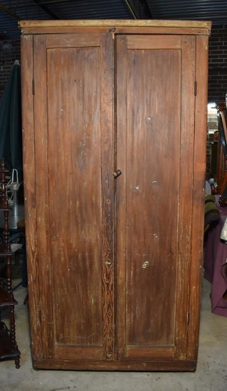 Antique 18th C. North Carolina Primitive Heart Pine Cupboard, 7 Glass Shelves Added Later