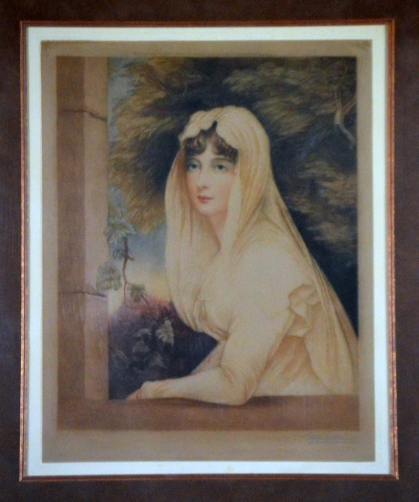Early 20th C. Color Mezzotint, after J. Hoppner “Lady Mulgrave” by C. James