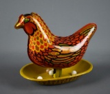 Vintage Wyandotte Toy Egg Laying Hen Toy, Glass Marble Eggs