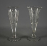 Pair of Vintage Similarly Etched Elegant Glass Vases