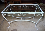 Vintage White Enameled Wrought Iron Patio Dining Table with Glass Top
