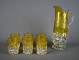 Antique Yellow Cased and Etched Glass Lemonade Set