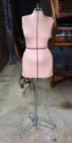 Vintage Female Mannequin Torso Dress Form with Tripod Stand & Adjustable Height
