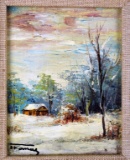 J. Kennedy, Winter Cabin, Oil on Canvas Board, Signed Lower Left