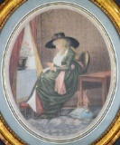 Color Mezzotint, after G. Morland, “Industry” Lady Sewing by C. Knight