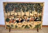 Fox Hunt Scene Hand Painted on Wooden Panel, From Tryon, NC