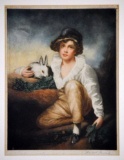 Early 20th C. Color Mezzotint, after H. Raeburn, “Boy and Rabbit,” by H. Stodard